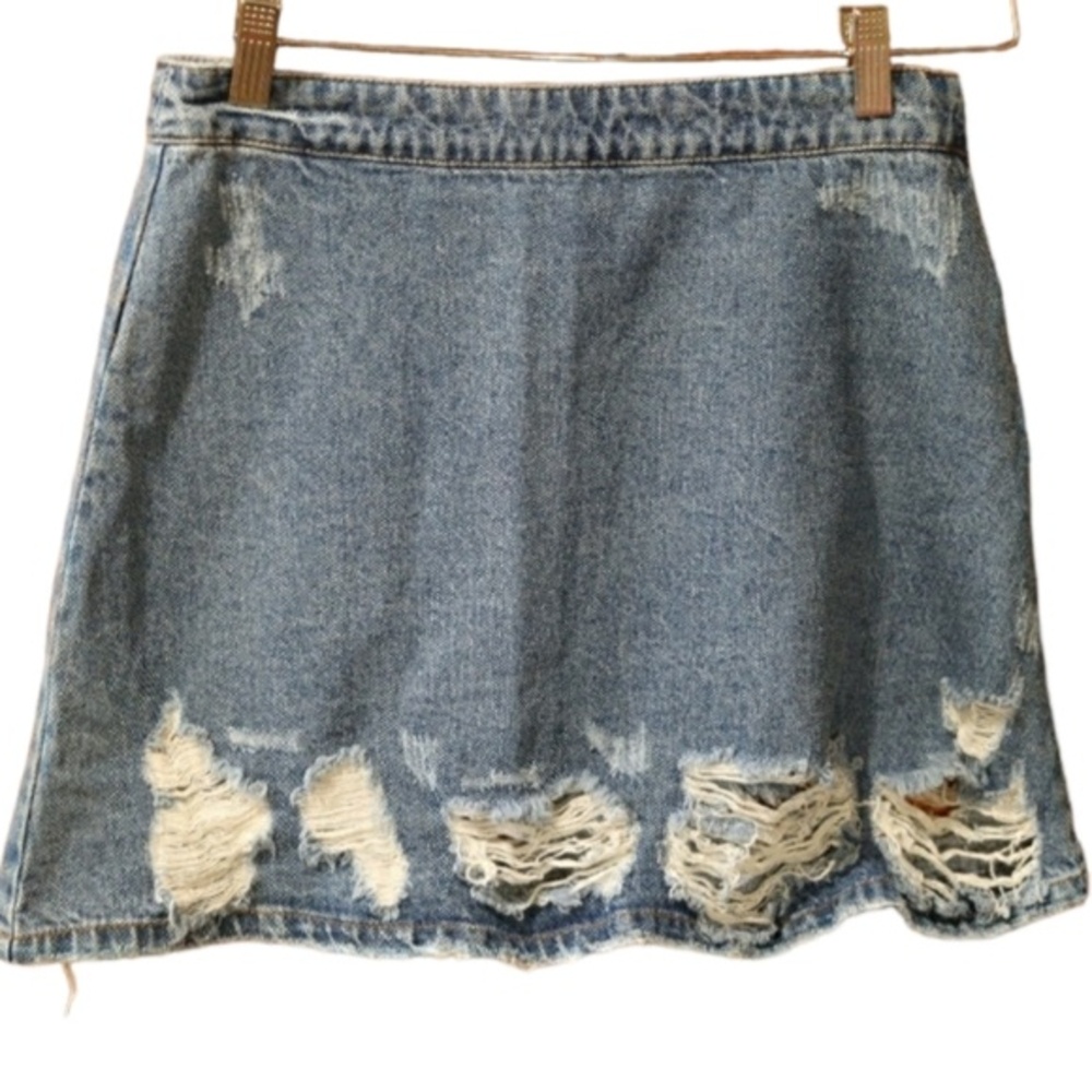 Vintage Signature Eight Denim Mini Skirt Y2k 90s Distressed Jean Skirt Medium
